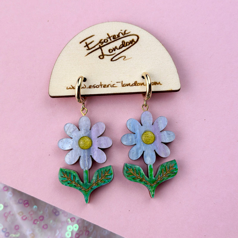 Retro Daisy Dangle Earrings - Sky Blue