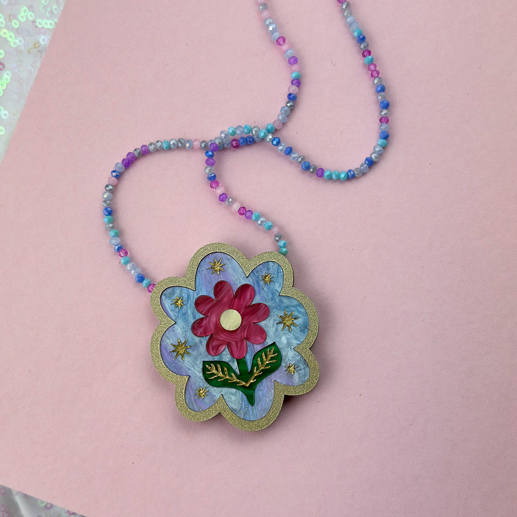 Retro Daisy Beaded Scalloped Necklace