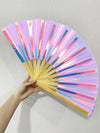 Iridescent Giant Hand Fan With Natural Bamboo Handle