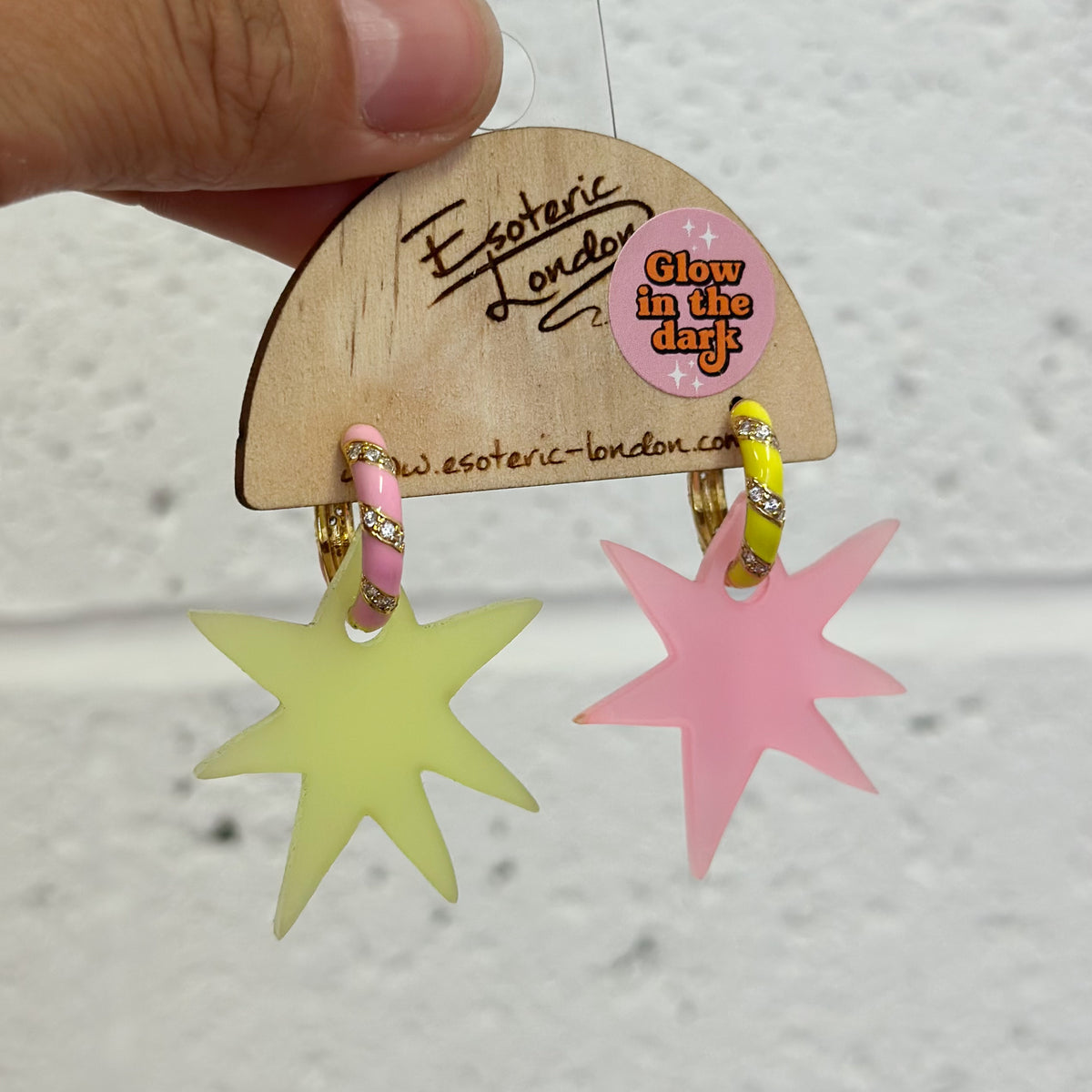 Wonky Star mismatched dangle hoop earrings (Glow In The Dark!)