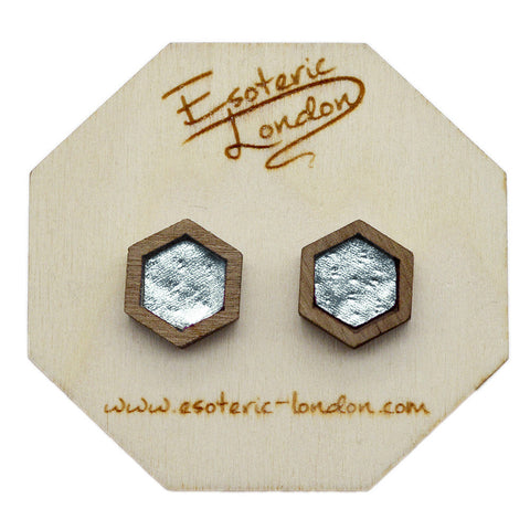 Leather Inlay Stud Earrings - Squares