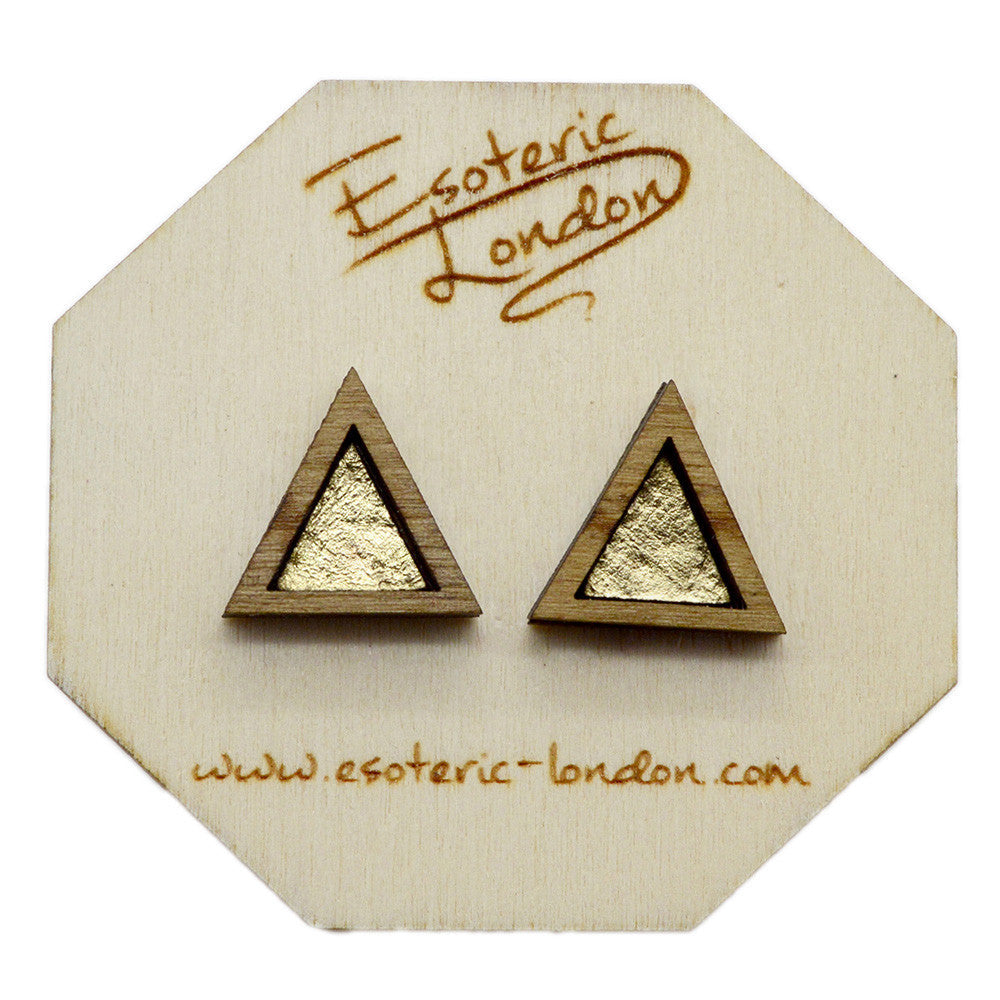 Leather Inlay Stud Earrings - Triangles