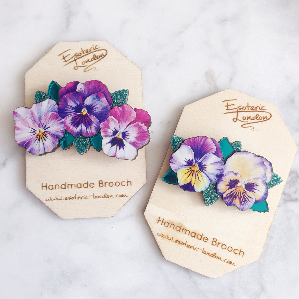 Watercolour Pansy Brooches