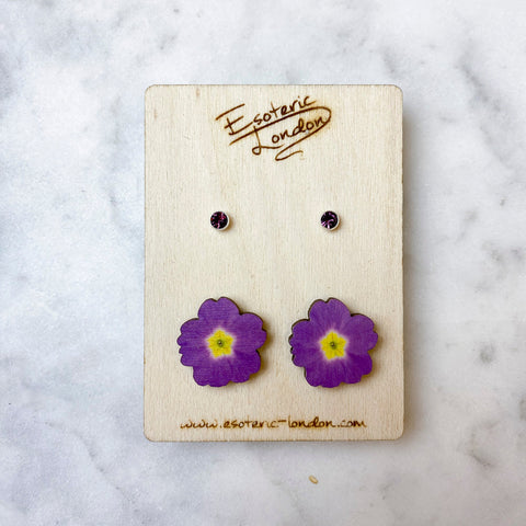 Birth flower & birthstone stud earring set - April: Daisy & Crystal