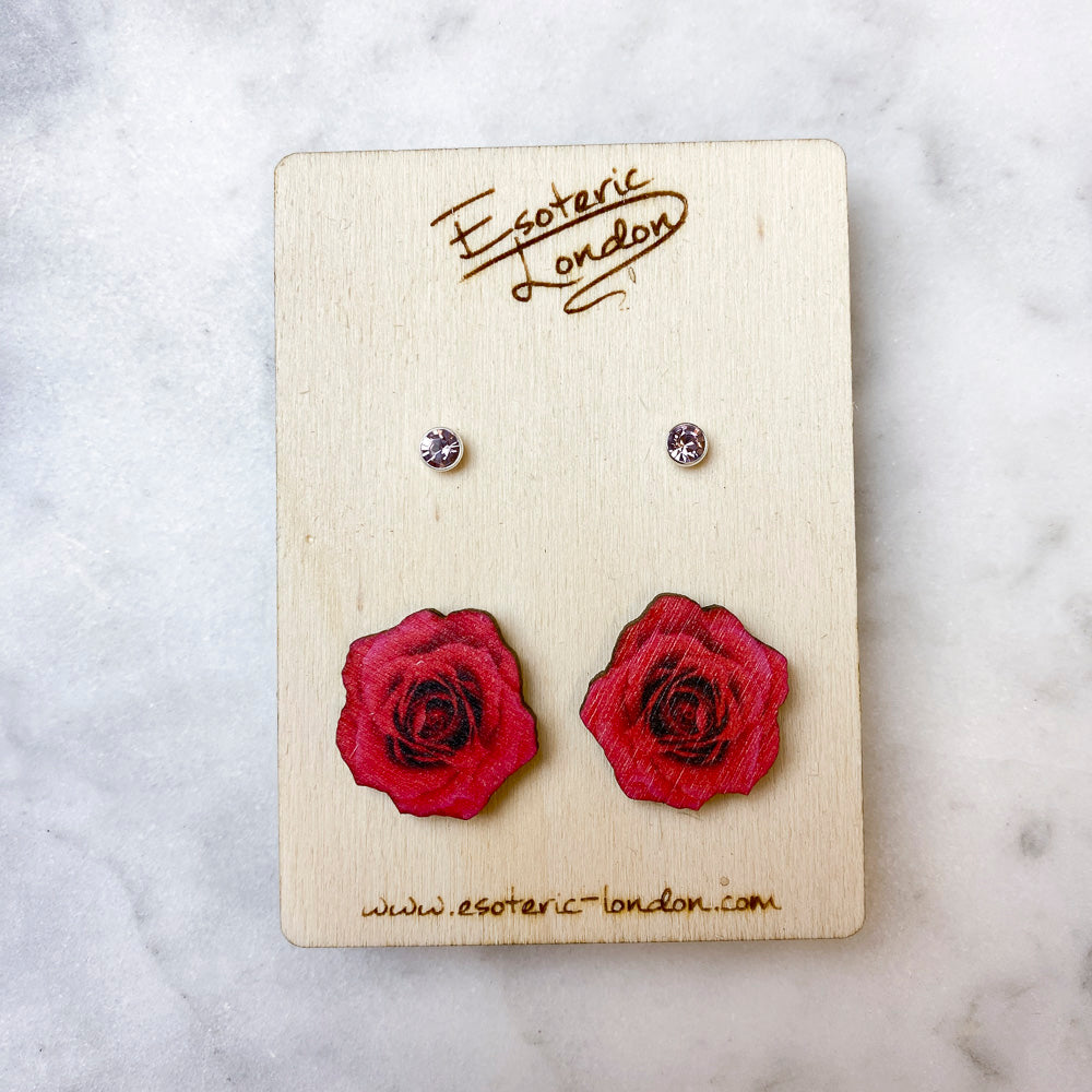 Birth flower & birthstone stud earring set - June: Rose & Alexandrite