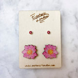 Birth flower & birthstone stud earring set - July: Water Lily & Ruby