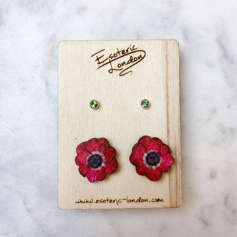 Birth flower & birthstone stud earring set - July: Water Lily & Ruby