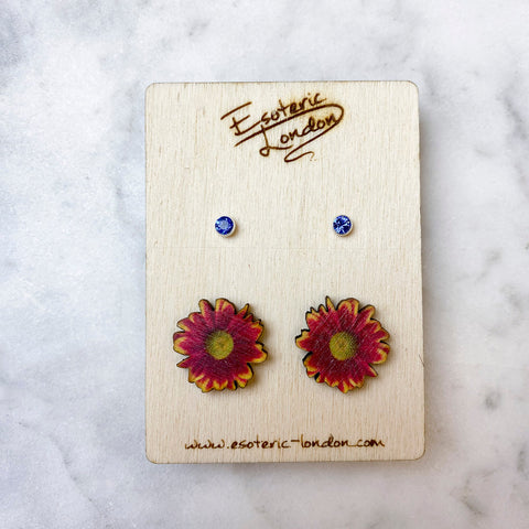 Birth flower & birthstone stud earring set - October: Cosmos & Tourmaline