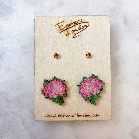 Birth flower & birthstone stud earring set - May: Hawthorne & Emerald