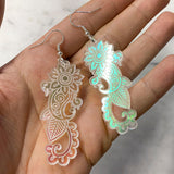 Iridescent Floral Paisley Etched Dangle Earrings