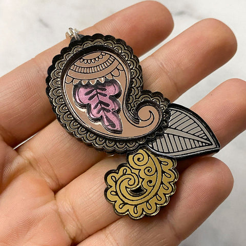 Iridescent Paisley Etched Pendant Necklace