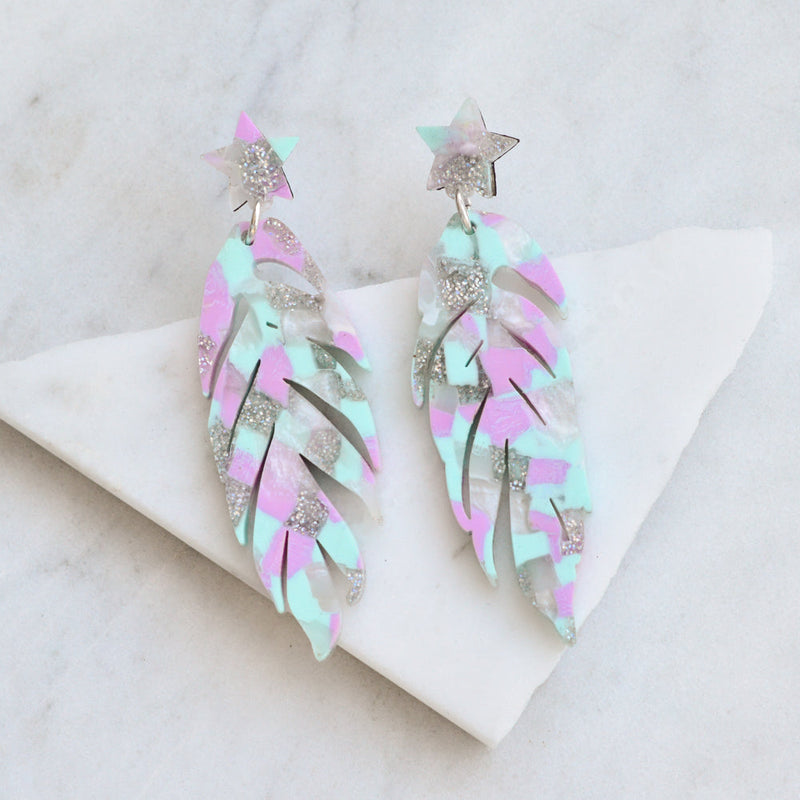 Recycled Acrylic Leaf/ Feather Earrings