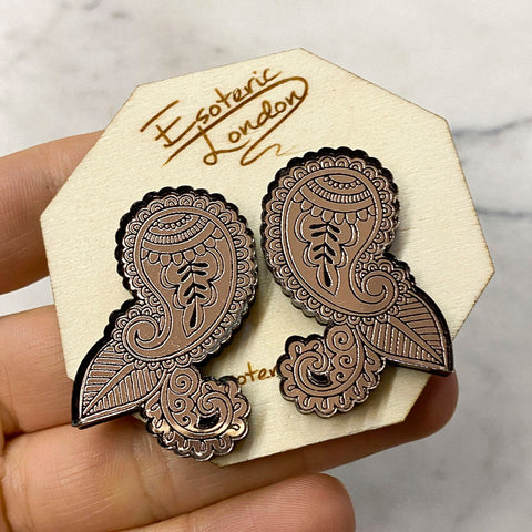 Wild Brown & Gold Tiger Print Round Statement Fan Earrings