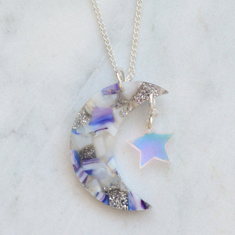 Moon Phase Statement Necklace -  Purple, Lilac & Blue