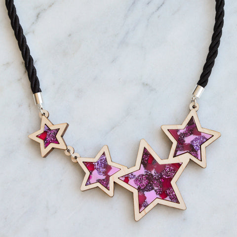 Five Iridescent Stars Bib Necklace