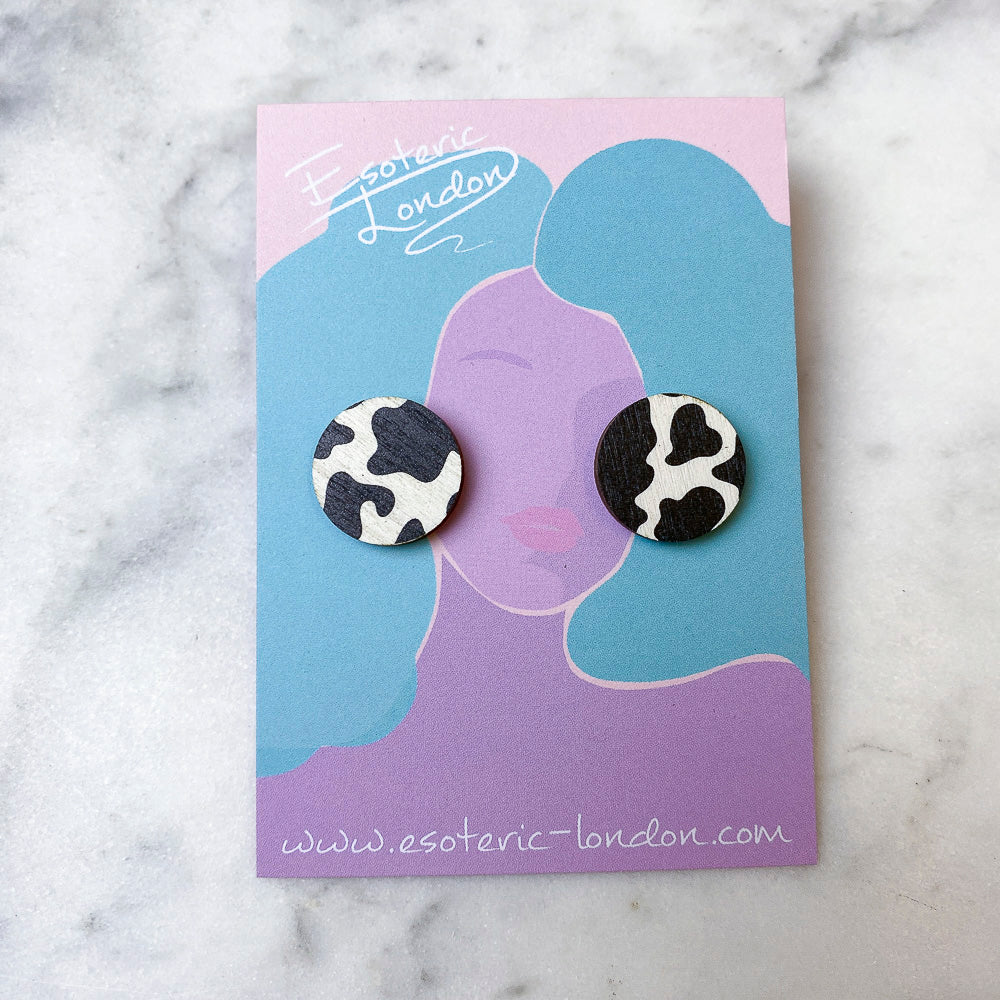 Wild Black & White Cow Print Stud Earrings