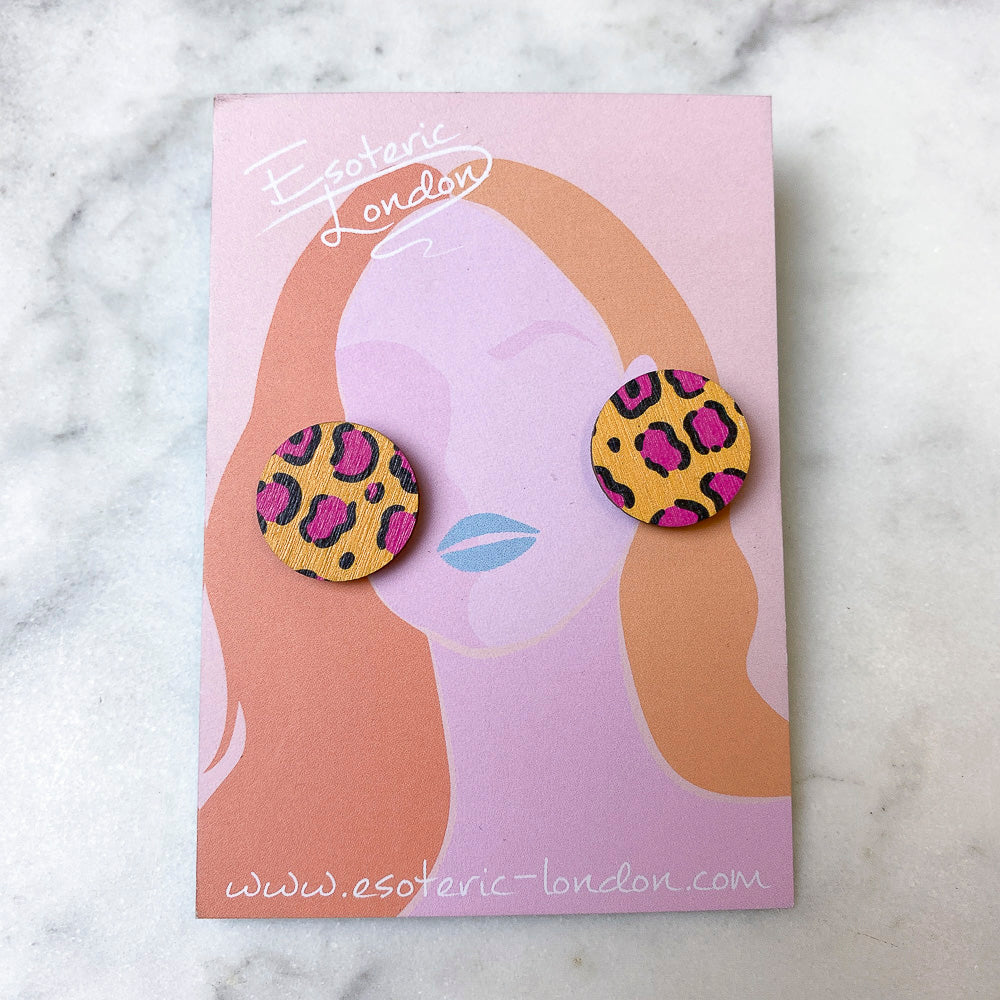 Wild Orange Leopard Print Stud Earrings