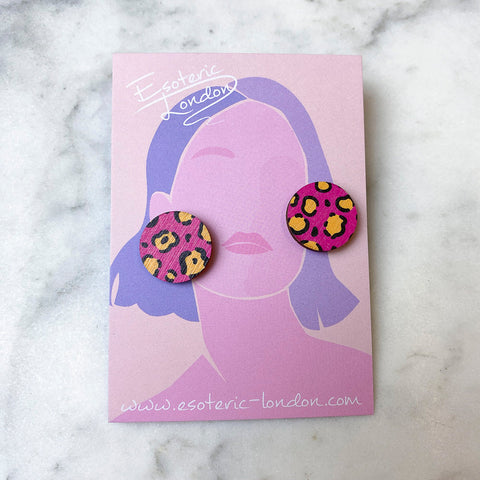Wild Pink & Lime Tiger Print Round Statement Fan Earrings