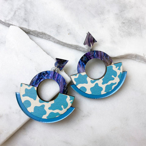 Wild Blue Cow Print Stud Earrings