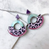 Wild Lilac Cheetah Print Round Statement Fan Earrings