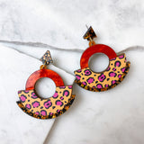 Wild Orange Leopard Print Round Statement Fan Earrings