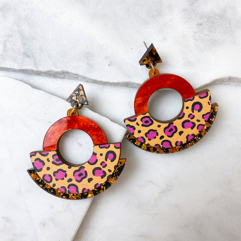 Wild Orange Leopard Print Round Pendant Necklace