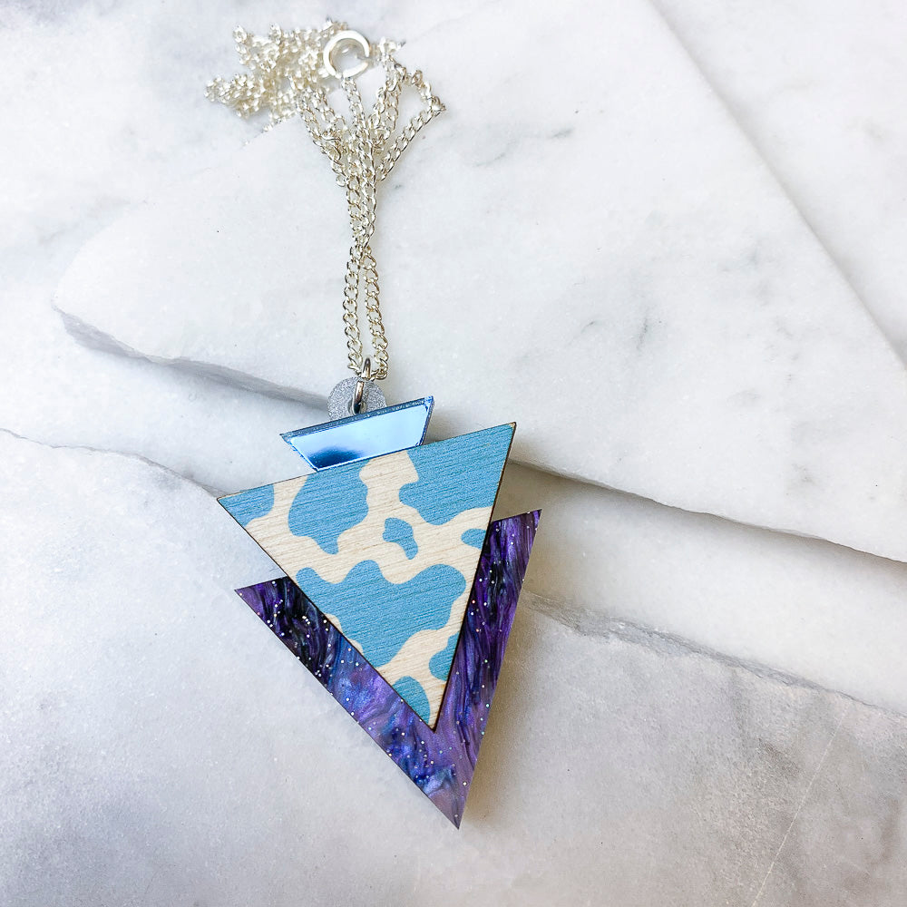 Wild Blue Cow Print Drop Pendant Necklace