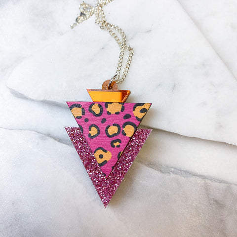 Wild Pink Leopard Print Round Pendant Necklace