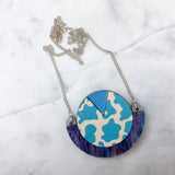 Wild Blue Cow Print Round Pendant Necklace