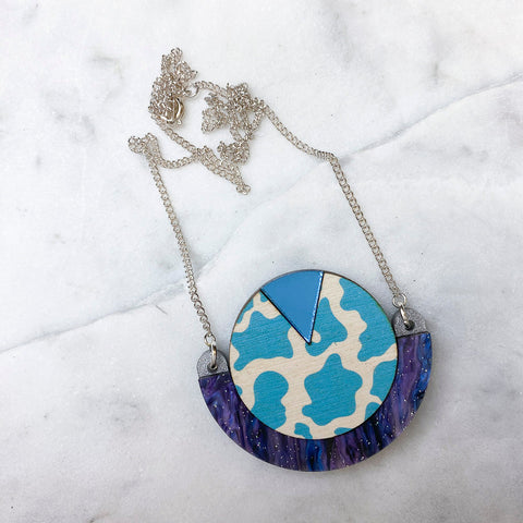 Wild Gold & Lilac Zebra Print Round Pendant Necklace