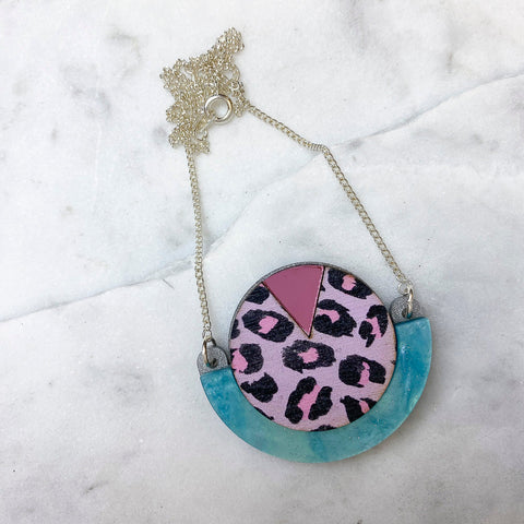 Wild Pink Leopard Print Triangle Pendant Necklace