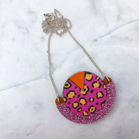 Wild Gold & Lilac Zebra Print Round Pendant Necklace