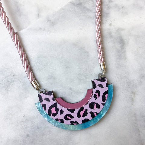 Wild Pink & Lime Tiger Print Round Pendant Necklace