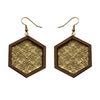 Leather Inlay Dangle Earrings - Hexagons