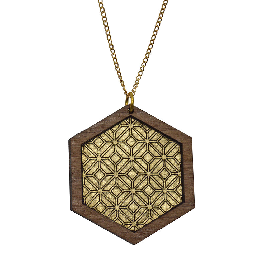 Leather Inlay Necklace - Hexagon