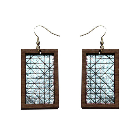 Leather Inlay Dangle Earrings - Triangles