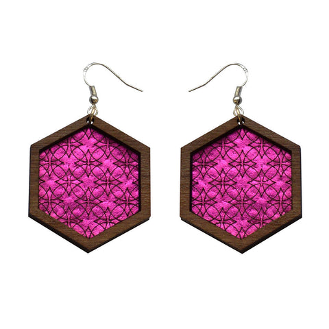 Leather Inlay Dangle Earrings - Circles