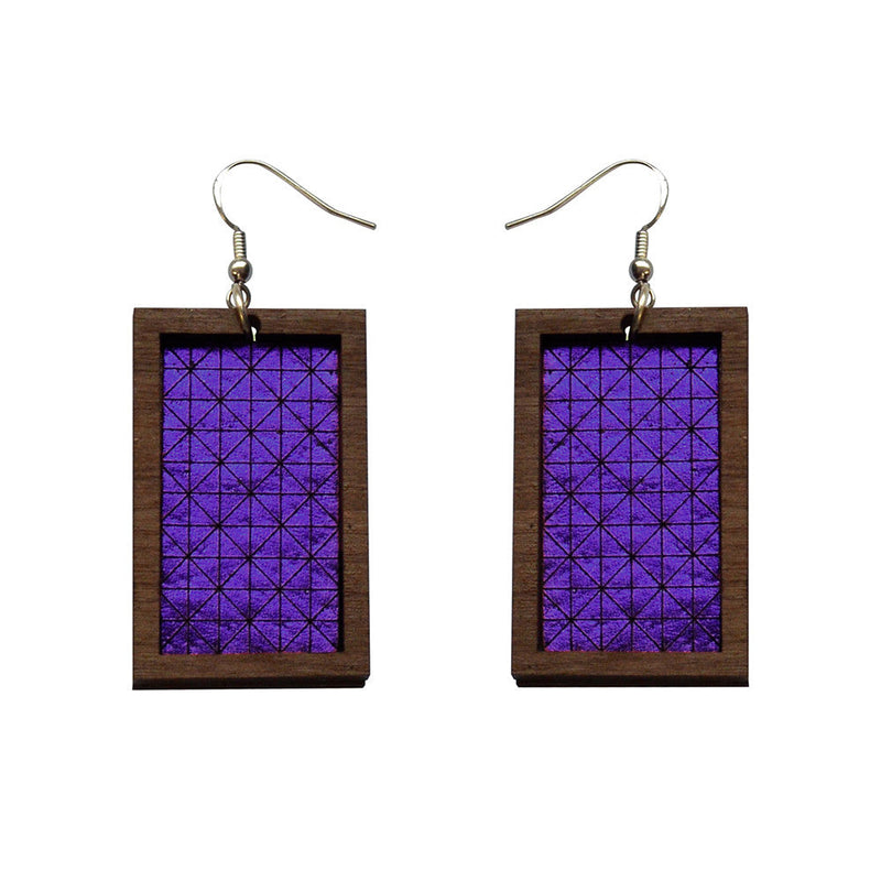 Leather Inlay Dangle Earrings - Rectangles