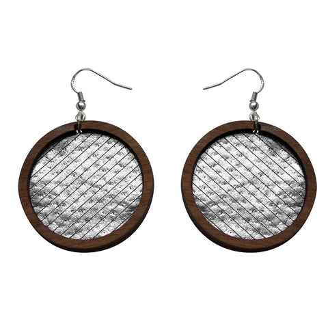 Leather Inlay Dangle Earrings - Circles