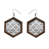 Leather Inlay Dangle Earrings - Hexagons